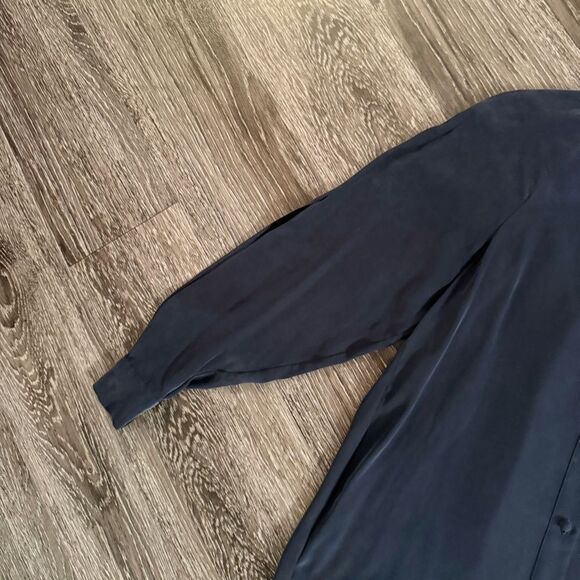 Frame Navy Slit Sleeve Silk Button Up - Picture 2 of 9